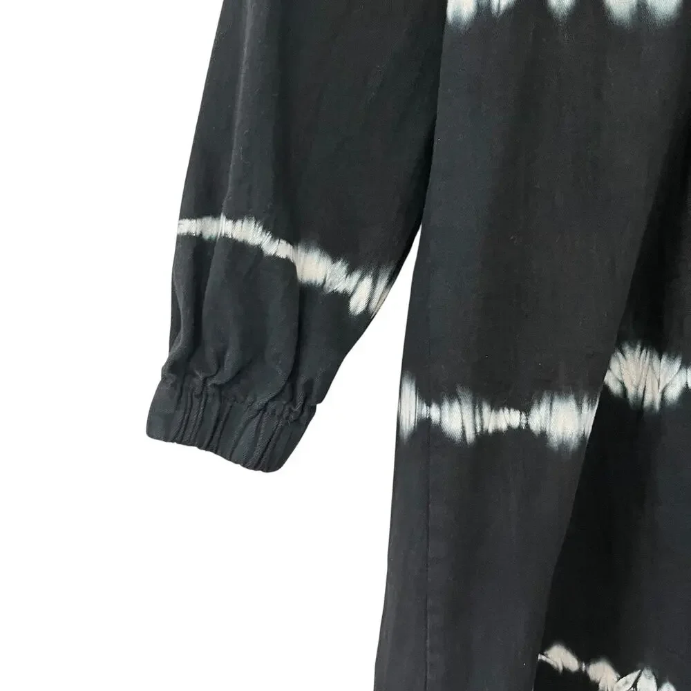 Steph Girls Black Denim Tie Dye Baby Doll Long Sleeve Exaggerated Collar Dress